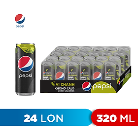 Thùng 24 Lon Nước Uống Có Gaz Pepsi Vị Chanh Không Calo (320ml/Lon)