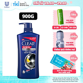 Dầu Gội Đầu cho nam 900g Clear Men Deep Cleanse Than hoạt tính đánh bay gàu, ngứa và vi khuẩn dưỡng tóc khỏi khói bụi
