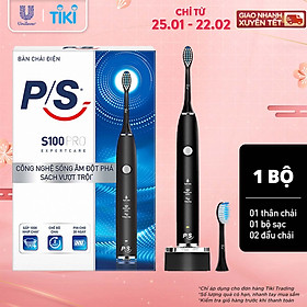 Bàn Chải Điện P/S S100 PRO - Công Nghệ Sóng Âm, Chải Sạch Mảng Bám Tới 10X - Đen Nhám