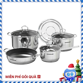 Mua Bộ nồi chảo inox cao cấp 5 món Easy Cook Sunhouse SHG996E gồm 2 nồi (20cm  24cm)  1 chảo 24cm   1 quánh 24cm   1 xửng hấp 16cm - Dùng trên mọi loại bếp - Hàng chính hãng