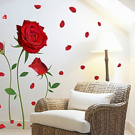Decal dán tường trang trí phòng khách, phòng cưới-Hoa hồng đỏ 3 bông-mã sp XL8178