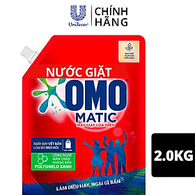 Nước giặt OMO Matic Bền đẹp cho máy giặt cửa trên, bền màu sau 100 lần giặt, túi 2.0kg