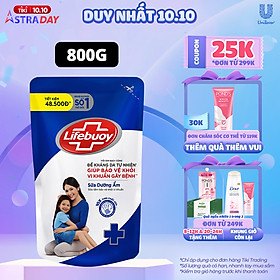 Sữa Tắm Lifebuoy Sạch Khuẩn Chăm Sóc Da Ngăn Ngừa Vi Khuẩn Lây Lan Với Ion Bạc+ Hỗ Trợ Cùng Đề Kháng Da Tự Nhiên Túi 800G