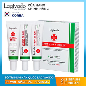 Bộ ba kem dưỡng ngăn ngừa mụn, giảm mụn viêm Lagivado Atreat Cream 30g và serum ngừa thâm, không để lại sẹo 60 ml