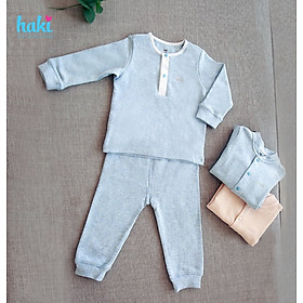 Bộ quần áo dài tay cổ trụ Melange Cotton cao cấp cho bé Haki BC002