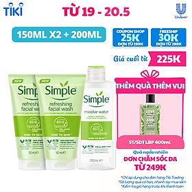 Combo 2 Sữa rửa mặt Simple giúp da sạch thoáng 150mlx2 & Nước tẩy trang Simple 200ml