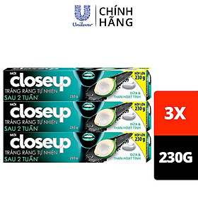 Combo 3 Kem đánh răng dạng gel Closeup Trắng Răng Tự Nhiên Vị Dừa Thơm Mát 230g cho răng trắng tự nhiên hơn sau 2 tuần