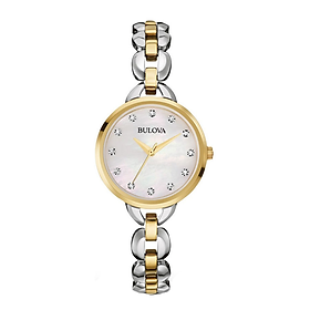 Đồng Hồ BULOVA Nữ Đính Đá Swarovski Dây Kim Loại Pin-Quartz 98L208 - Mặt Xà Cừ (28mm)