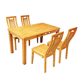 Bộ Bàn Ghế Ăn Gia Đình Nhỏ Gỗ Tự Nhiên Cao Su Thiên Nhiên 100% Bàn 1m3 và 4 Ghế Đẹp