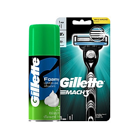 Dao Cạo Râu Gillette Mach 3 Classic Và Bọt Cạo Râu Gillette Hương Chanh Chai 175G