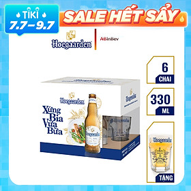 Lốc 6 chai Hoegaarden White Xứng Bia Vừa Bữa (330ml/chai) + 1 ly thủy tinh