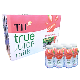 Thùng 24 chai Nước uống sữa trái cây TH True Juice Milk Dâu tự nhiên