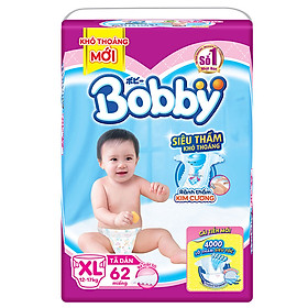 Tã Dán Bobby Siêu Mỏng Thấm Gói Siêu Lớn XL62 (62 Miếng)