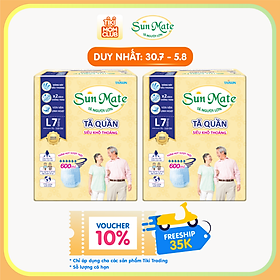 Combo 2 Gói Tã Quần Người Lớn Sunmate Khô Thoáng L7 (7 Miếng/ Gói)