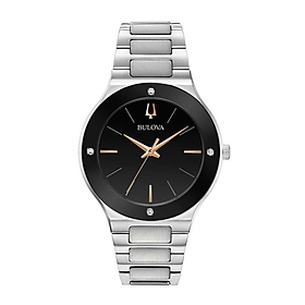 Đồng Hồ Nam Đính Kim Cương Dây Kim Loại BULOVA 96E117 - Mặt Đen (43mm)