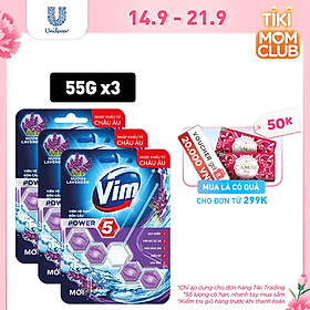 Combo 3 Viên Tẩy Diệt Khuẩn Bồn Cầu Vim Power 5 Hương Oải Hương 55G Sạch Khuẩn Thơm Mát