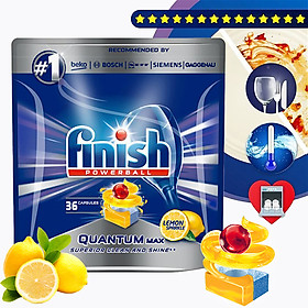 Túi 36 viên rửa chén Finish Quantum Max Dishwasher Tablets Lemon Sparkle