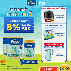 Mua Bộ 2 Lon Sữa Bột Friso Gold 4 1400g Dành Cho Trẻ Từ 2 - 6 Tuổi + Tặng Lon Sữa Friso Gold 4 380g