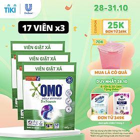 Combo 3 Túi Viên Giặt Quần Áo Omo Cho Máy Giặt Cửa Trước Và Cửa Trên Khử Mùi Công Nghệ Anh Quốc 17 Viên
