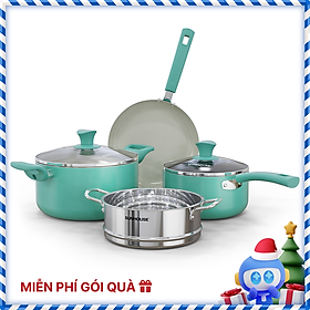 Mua Bộ Nồi Chảo Ceramic Đáy Từ Sunhouse SHG1104B1 (Nồi: 24 cm  chảo 26 cm  quánh: 20 cm  xửng: 20cm ) - Dùng trên mọi loại bếp
