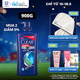 Dầu Gội Đầu Clear Men Cool Sport Dầu Gội Bạc Hà Mát Lạnh Cực Đỉnh Suốt Ngày Dài Đánh Bay Gàu, Ngứa & Vi Khuẩn 900g