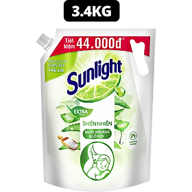 Nước rửa chén Sunlight Bio-care Thiên Nhiên 100% Gốc thực vật - Muối Khoáng Lô Hội Túi 3.3KG