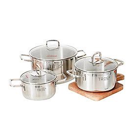 Mua Bộ nồi Inox cao cấp 3 lớp đáy liền Happy Cook Tres+ HCS-TRP6PC