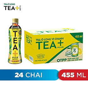 Thùng 24 Chai Trà Ô long Vị Chanh Tea+ (455ml/Chai)