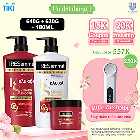 Combo Dầu Gội, Dầu Xả & Kem Ủ TRESEMME Keratin Smooth Dưỡng Tóc Vào Nếp Suôn Mượt Vào Nếp Suôn Mượt Công Thức Chuẩn Salon Hydrolyzed Keratin 640g, 620g, 180ml