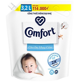 Chuỗi cửa hàng Mẹ & Bé 18 Nước xả vải em bé Comfort cho da nhạy cảm với công thức riêng dịu nhẹ 100% nguồn gốc thực vật, Túi 3.2L