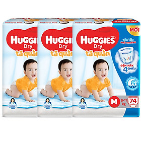 Combo 3 Gói Tã Quần Huggies Dry Gói Cực Đại M74 (74 Miếng) - Bao Bì Mới