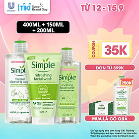 Combo Siêu Tiết Kiệm Simple Tẩy Trang 400ML + Sữa Rửa Mặt 150ML + Nước Hoa