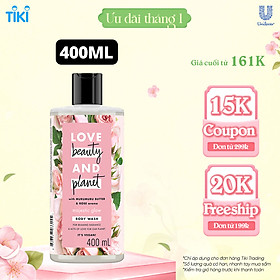 Sữa Tắm Love Beauty & Planet Majestic Glow Làm Sáng Da Dưỡng Ẩm Từ Thiên Nhiên 100% Tinh Dầu Hoa Hồng Bulgaria 400Ml