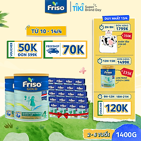 Combo 2 lon sữa Friso Gold 4 1400g lon - Tặng 5 lốc Friso RTD 110ml