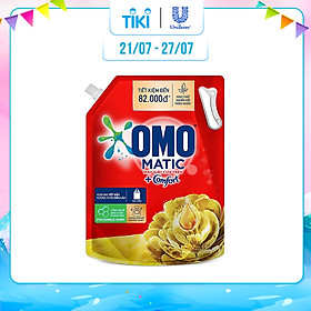 Nước giặt OMO Matic Comfort hương Tinh dầu thơm cho máy giặt cửa trên, xoáy bay vết bẩn, hương thơm bền lâu, túi 3.7kg