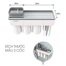 Kệ Nhà Tắm Thông Minh 3 Cốc kèm Dụng Cụ Nhả Kem Đánh Răng Tự Động