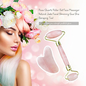 Rose Quartz Roller Set Face Massager Natural Jade Facial Slimming Massage Roller Stone Gua Sha Scraping Tool Bộ chăm sóc sắc đẹp Hộp quà