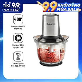 Máy xay thịt 2 lưỡi dao kép cối thủy tinh Nagakawa NAG0812 (400W - 1.5 Lít) - Hàng Chính Hãng
