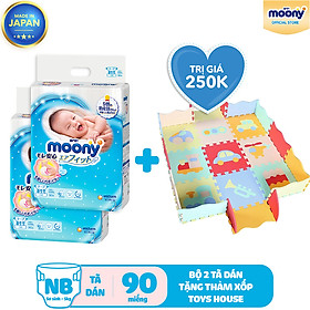 Combo 2 Gói Tã Dán Sơ Sinh Cao Cấp Moony Nhật Bản NB90 (90 Miếng) - Tặng 1 Thảm Xốp Quây
