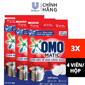 Combo 3 Hộp 4 Viên Nén Vệ Sinh Lồng Giặt OMO Matic 80gr