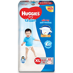 Combo 3 Gói Tã Dán Huggies Dry Gói Cực Đại XL62 (62 Miếng) - Bao Bì Mới