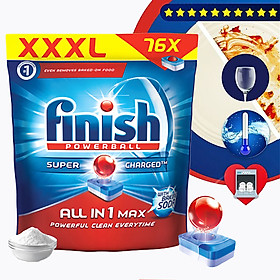 Túi 76 viên rửa chén Finish All In 1 Max Dishwasher Tablets Baking Soda