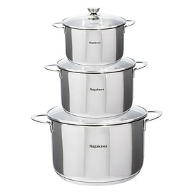 Bộ 3 Nồi Inox 304 Đáy Từ 5 Đáy Nagakawa NAG1351 (16cm, 20cm, 24cm) - Hàng Chính Hãng