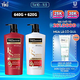 Combo Dầu Gội, Dầu Xả TRESEMME Keratin Smooth Dưỡng tóc khô xơ rối Công thức chuẩn salon Hydrolyzed Keratin trong Dầu Gội và dầu Xả dưỡng Tóc Vào Nếp Suôn Mượt 640g, 620g