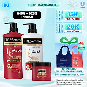Combo Gội 640g, Xả 620g & Ủ 180ml TRESEMME Keratin Smooth với Dầu Dưỡng tóc Argan & Keratin Combo Dầu gội xả và kem ủ giúp Vào Nếp Suôn Mượt 640g, 620g, 180ml