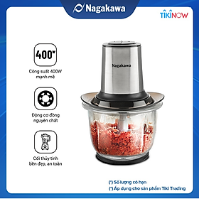Máy xay thịt 2 lưỡi dao kép cối thủy tinh Nagakawa NAG0812 (400W - 1.5 Lít) - Hàng Chính Hãng