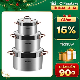 Bộ 3 Nồi Inox 304 Đáy Từ 5 Đáy Nagakawa NAG1352 (16cm,...