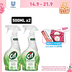 Combo 2 Nước Lau Đa Năng Cif Thiên Nhiên 500ml Chanh & Sả Sạch Vết Bẩn An Toàn