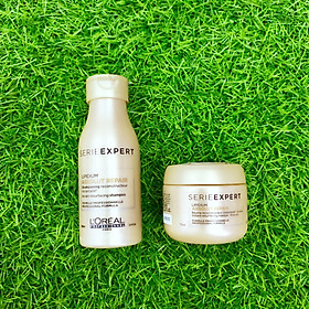 Combo du lịch Dầu gội xả phục hồi tóc L'oreal Serie Expert Lipidium Absolut Repair Instant resurfacing travel kit 100ml