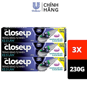 Combo 3 Kem Đánh Răng Closeup Trắng Răng Tự Nhiên X2.5 Lần Với Khoáng Đất Sét Và Acai Berry 230G/Tuýp